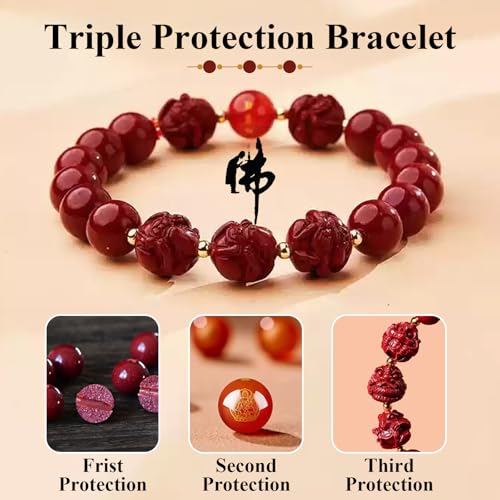 Feng Shui Triple Protection Bracelet for Women,Lucky Chinese Red Cinnabar Zodiac Prayer Bead Bracelet to Attract Wealth or Money,Mother's Day Birthday Christmas Good Luck Jewelry Gigt for Women to Bring Luck Prosperity2