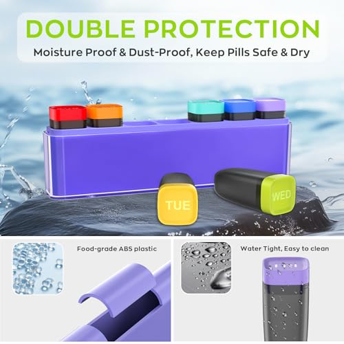 Image of HIONXMGA Color-Coded Weekly Pill Organizer Once Daily, Detachable 7 Day Travel Pill Box with Upgraded Sealing Lids, Large Portable Pill Case for Medication, Vitamins, Supplements & Fish Oils, Purple