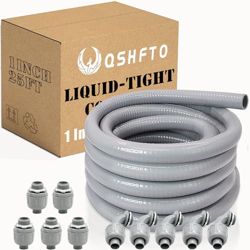 QSHFTO 1 Inch Liquid-Tight Conduit and Connector Kit - 25 FT Non-Metallic Electrical Conduit with 5 Pcs 180 Straight and 5 Pcs 90 Angle Fittings