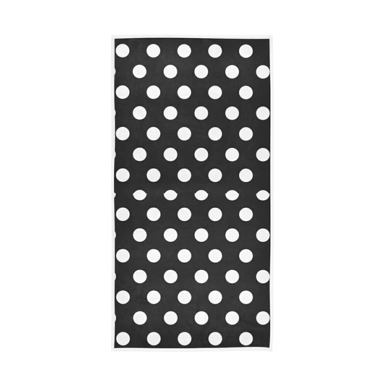 LSRCPD Seamless White Polka Dots on Black Dark Soft Hand Bath Towel 30" x 15" Thin Fast Drying Absorbent Soft Towels for Kitchen Gym Spa Hotel Beach