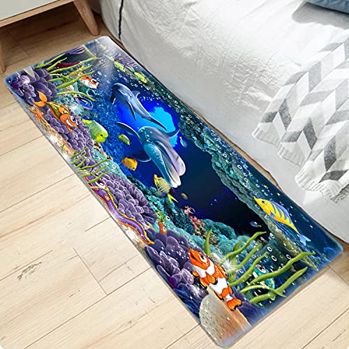 WODEJIA Bath Rugs Sponge Foam Soft for Bathroom and Kitchen,Flannel Mat Non Slip Bright 3D Printed for Bedside and Living Room,Clearance MatS Absorbent Moisture Dust Forlaundry Room（Underwater World