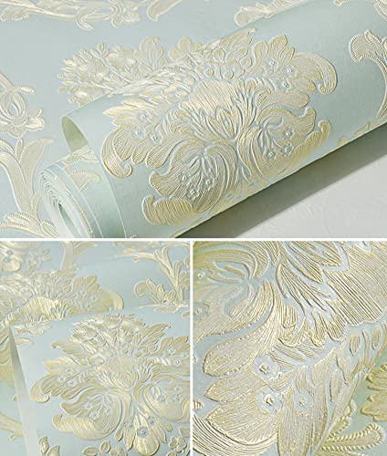 Wallpaper Peel And Stick Modern European Style 3D Embossed Damask Wallpaper Self Adhesive Contact Paper Removable Non-Woven For Bedroom Living Room Wall Covering 20.8" X 197" Light Blue #TOP2