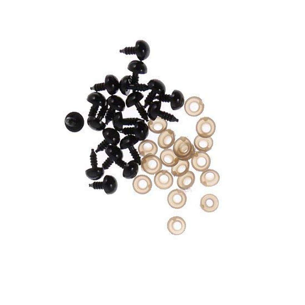 Fliyeong Doll Eyes Plastic Eyes 10 mm Plastic Safety Eyes and Safety Noses with Washers For Doll Puppet Plush Toy 100 Pcs Black