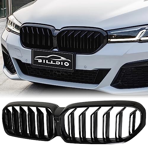 G30 Front Kidney Grille - Double Slats, Glossy Black, Compatible with 2021-2023 BMW 5 Series (520i, 530e, 530i, 540i, M550i xDrive) Black Kidney Grille