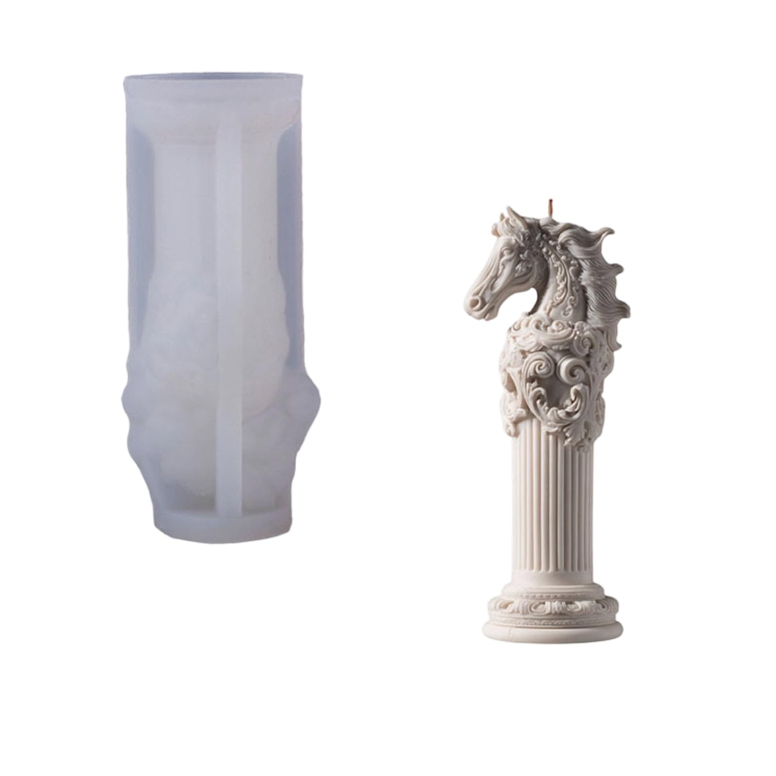 hogtnd Artistic Horse Sculpture Candle Making Mould Silicone Roman Pillar Base for Custom Scented Craft Project, Horse Head Mould Silicone