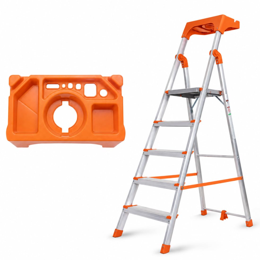 HOUZA Aluminium Ladder for Home 6 Steps Foldable with Railing & Anti-Skid Wide Steps | 6 Step Ladder for Home Use, Kitchen & Household | 250 Kg Load Capacity Folding Ladder | 5 Year Warranty (Orange) — Amazon image 11