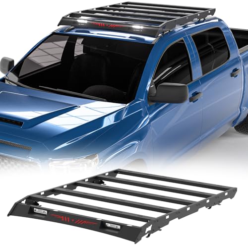 14-21 Tundra Top Roof Rack Compatible with 2014-2021 Toyota Tundra (4 Doors Only), Heavy Duty Roof Rack Basket Cargo Carriers Luggage Storage Holder with 2 x 48W LED Light