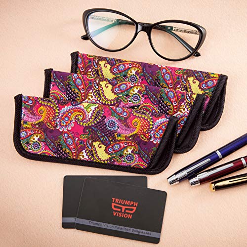Image of TRIUMPH VISION 3 Pack Reading Glasses Pouch - Soft Eyeglasses Bag Portable Cloth Eyewear Case