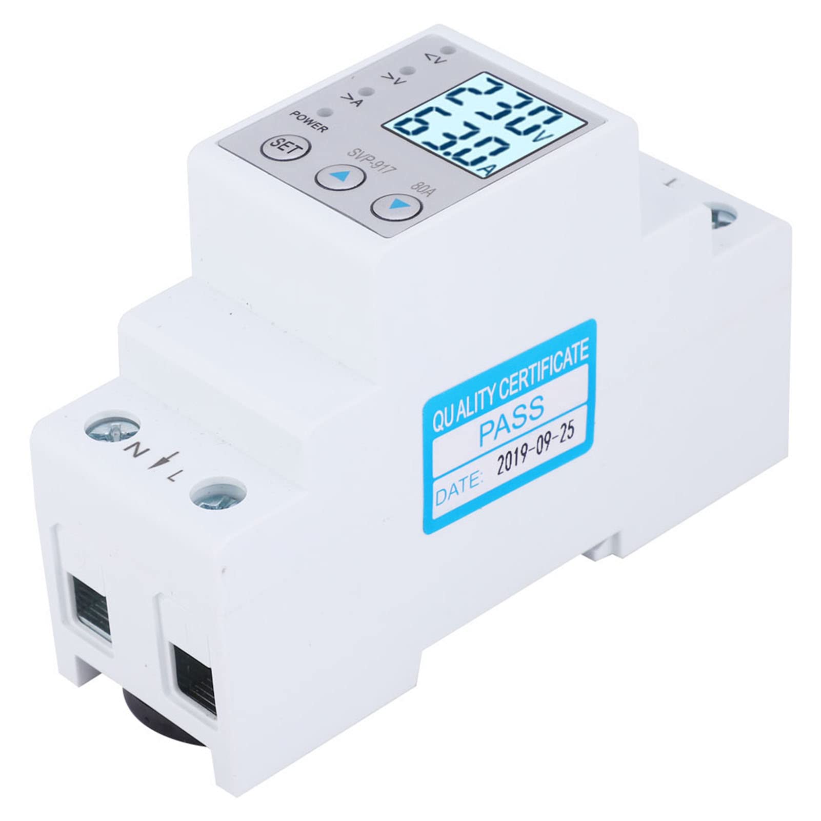 Voltage Protector Relay, Single Phase Self Recovery Over and Under Voltage Protector Recovery, Current Limiting Protection, Protective Device with Voltage Current Power Display (80A)