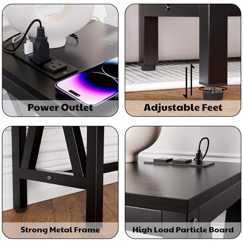 Image of Aquzee Console Table with 2 Power Outlet and 2 USB Ports, 70.9 inch L x 11.8 inch W x 31.5 inch H Steel Frame Narrow Behind Couch Sofa Table, Extra Long Black Entryway Table