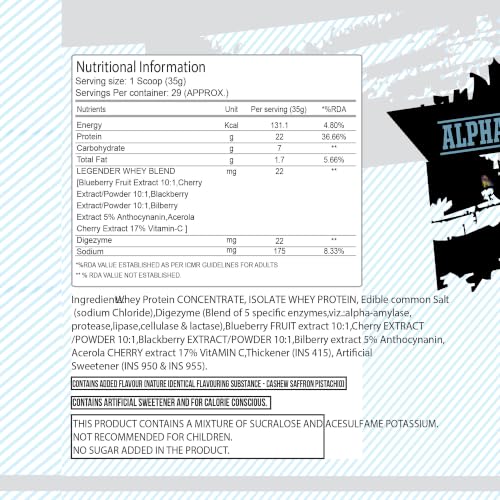 Image of Absolute Nutrition Whey Legender Cashew Saffron Pistachio, 1 Kg. 22g Protein Per Scoop, No Added Preservatives