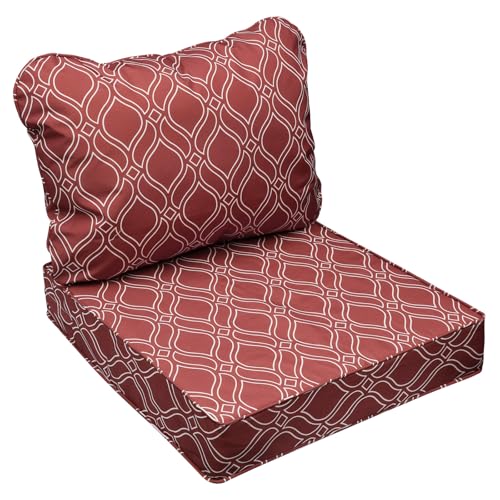 Image of AAAAAcessories Outdoor Seat Cushions for Chairs, Fade-Resistant, Waterproof Patio Furniture Replacement Cushions, 23.5 inch x 25.5 inch x 5 inch + 23.5 inch x 19 inch, Clay Red Vine Trellis
