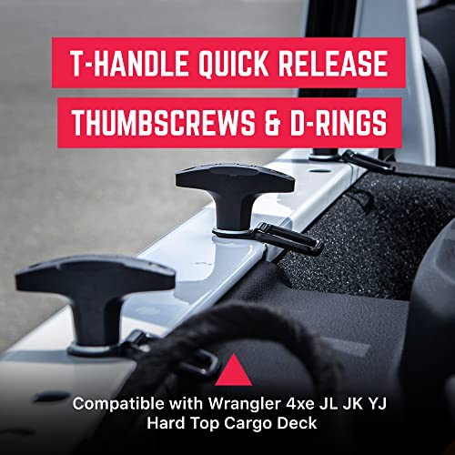 Image of GPCA Quick Release Tie Down Anchor T-Handle, Wrangler JK JL, 2007-2018 | Hardtop Bolts, M8 25mm Thumbscrew, Screw Nuts & D-Ring Cargo Hooks, Anchor + D Ring w /Nut (6PC, Black)