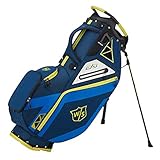 Praktische, hochwertige Tragetasche in Blau/Gelb mit integriertem Ständer zum Transport der benötigten Golfschläger und Zubehör