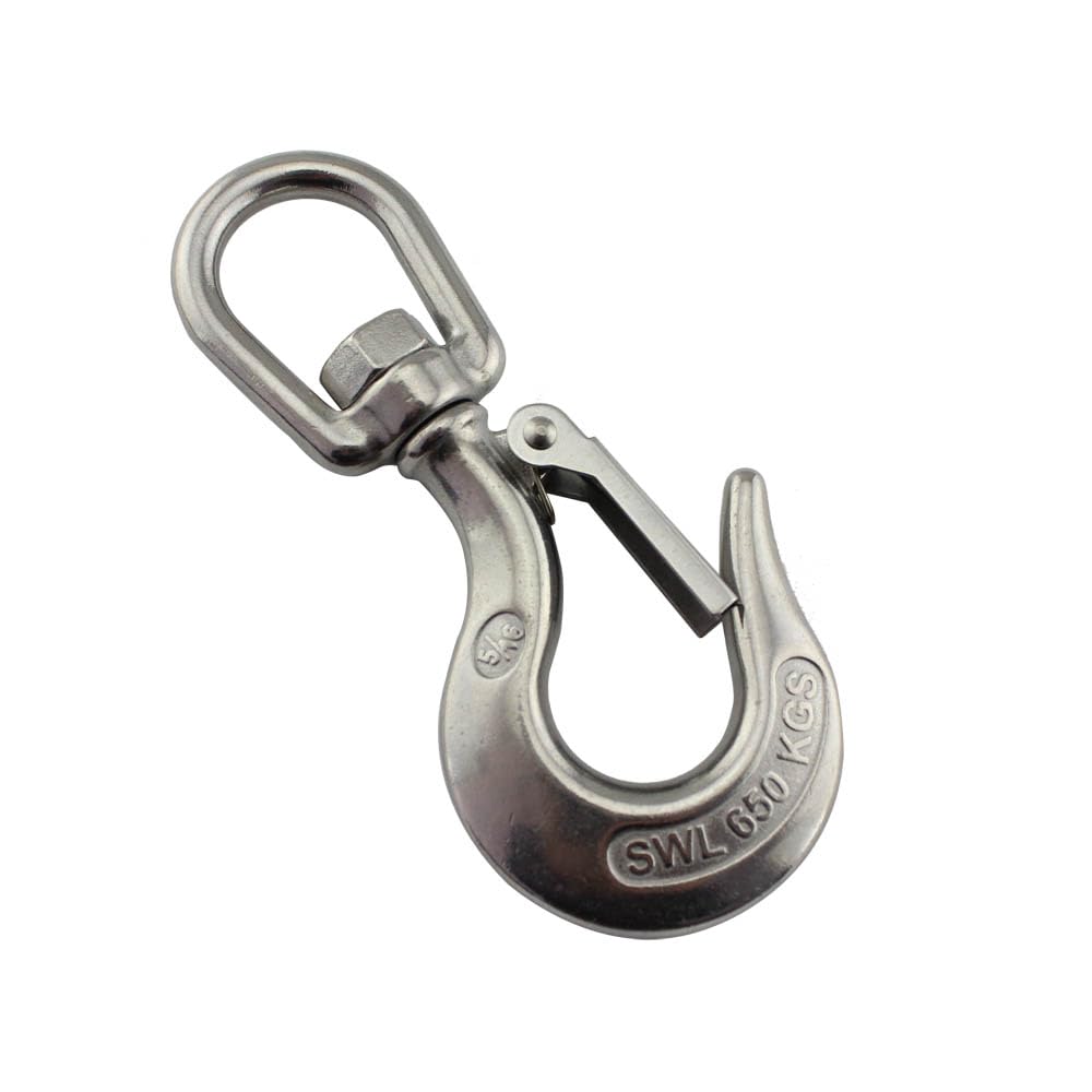 Heavy Duty SS304 Stainless Steel Hoist Cargo Lifting Chain Eye Jaw Swivel Hook(650kg)