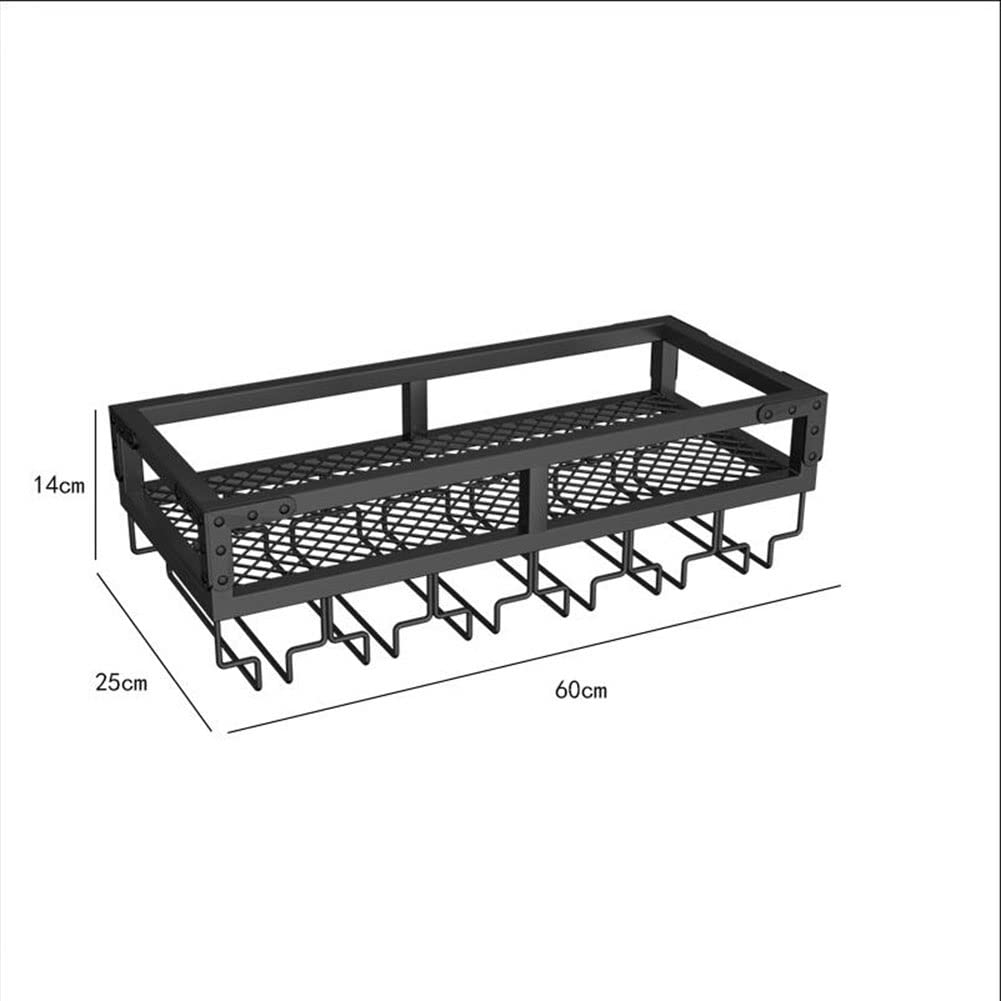 Unidad de barra montada en la pared con estantes de vidrio invertido de luz LED y soporte multifuncional para botellas de hierro, estante simple para colgar copas para decoración del hogar, bar y