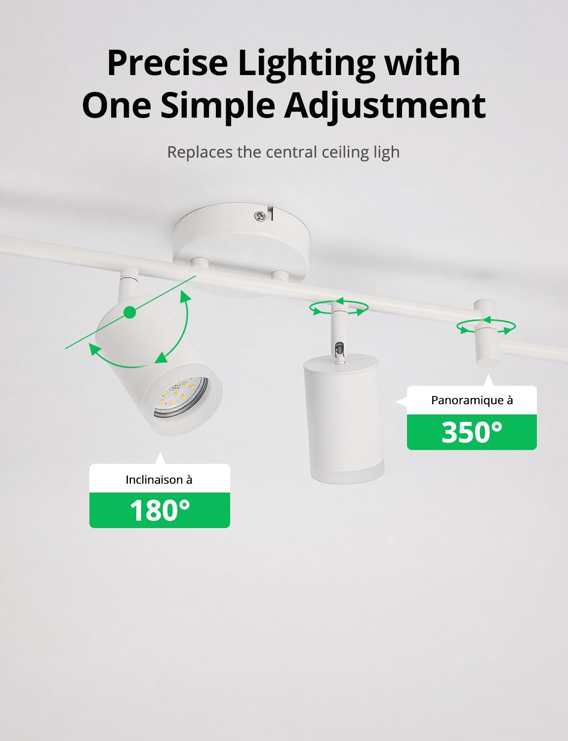 Bojim Blanc Plafonnier LED 6 Spots Cuisine Lumiere Plafond Orientable Eclairage Précis, Lustre GU10 Ceiling Light Long Lampe Rampe Spot sur Rail pour Interieur Salon Bureau Chambre, Sans Ampoules