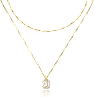 Diamond Necklaces for Women, Dainty Gold Necklace 18k Gold Plated Layered Necklaces Simple Gold CZ Diamond Pendant Necklaces for Women Trendy Jewelry Gifts for Girls