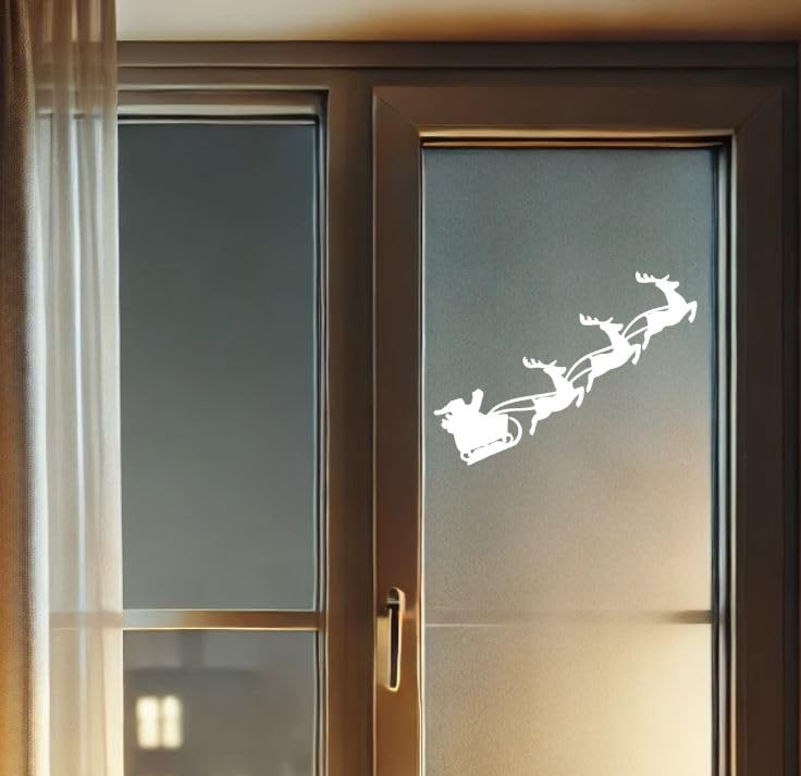 Window Wall Vehicle Display Christmas Santa & Sleigh Decal Vinyl Sticker, 2 Pack (White, 50x23 cm)