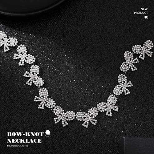Jeairts Rhinestone Choker Bow-Knot Necklace Silver Full Crystal Necklaces Sparkly Party Prom Necklace Chain Jewerly Accessories For Women And Girls #TOP5