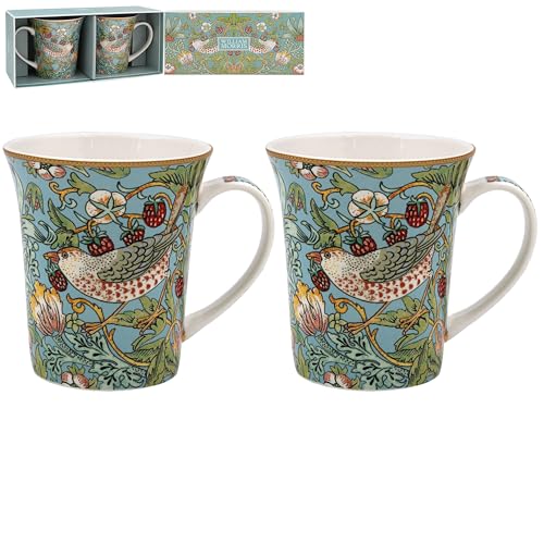 The Leonardo Collection William Morris Strawberry Thief Mugs Set 2 300ml for Coffee, Tea and Hot Drinks | Fine China Coffee Mugs for Daily Use | Practical Drinkware Gifts for Women & Men