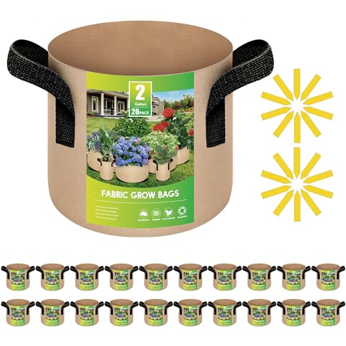 iPower 20-Pack 2 Gallon Grow Bags Heavy Duty Thickened Aeration Nonwoven Fabric Pots with Nylon Handles, for Planting Vegetables, Fruits, Flowers, Tan