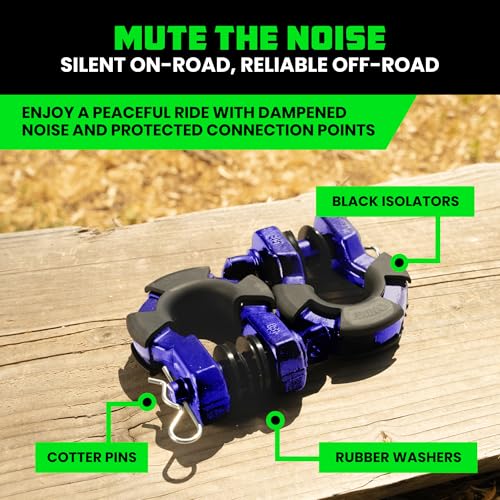 Image of Rhino USA Super D Ring Shackles (2-Pack) - 70,548lb Break Strength - Heavy Duty 3 /4 inch Clevis Shackle with 7 /8 Pin for Towing & Off-Road Use - Pairs with Tow Strap for Vehicle Recovery (Blue)