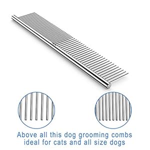 ROPO Dog Comb for Removing Matted Fur - Pet Dematting Comb with Rounded Teeth and Non-Slip Grip Handle - Prevents Knots and Mats for Long and Short Haired Pets (Round handle, Bright Silver) ROPO Dog Comb for Removing Matted Fur Pet Dematting Comb with Rounded Teeth and Non Slip Grip Handle Prevents Knots and Mats for Long and Short Haired Pets Round handle Bright Silver