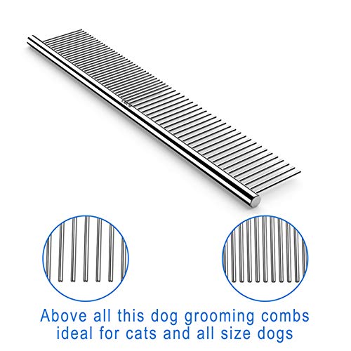 ROPO-Dog-Comb-for-Removing-Matted-Fur-Pet-Dematting-Comb-with-Rounded-Teeth-and-Non-Slip-Grip-Handle-Prevents-Knots-and-Mats-for-Long-and-Short-Haired-Pets-Round-handle-Bright-Silver ROPO Dog Comb for Removing Matted Fur Pet Dematting Comb with Rounded Teeth and Non Slip Grip Handle Prevents Knots and Mats for Long and Short Haired Pets Round handle Bright Silver