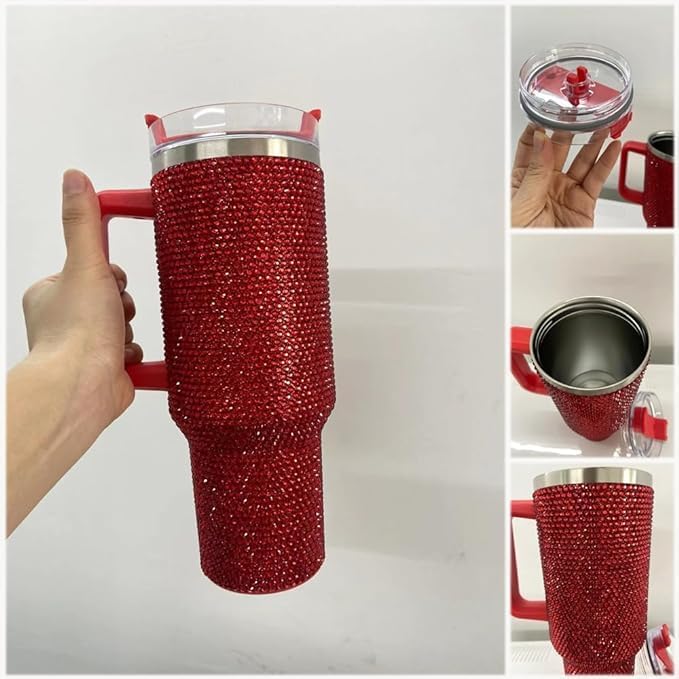 Miniatura 2 de The Baladiah Vaso de acero inoxidable de doble pared de 40 onzas con asa y popote, vaso simple y moderno, tapa de vacío trenzada, taza aislada para