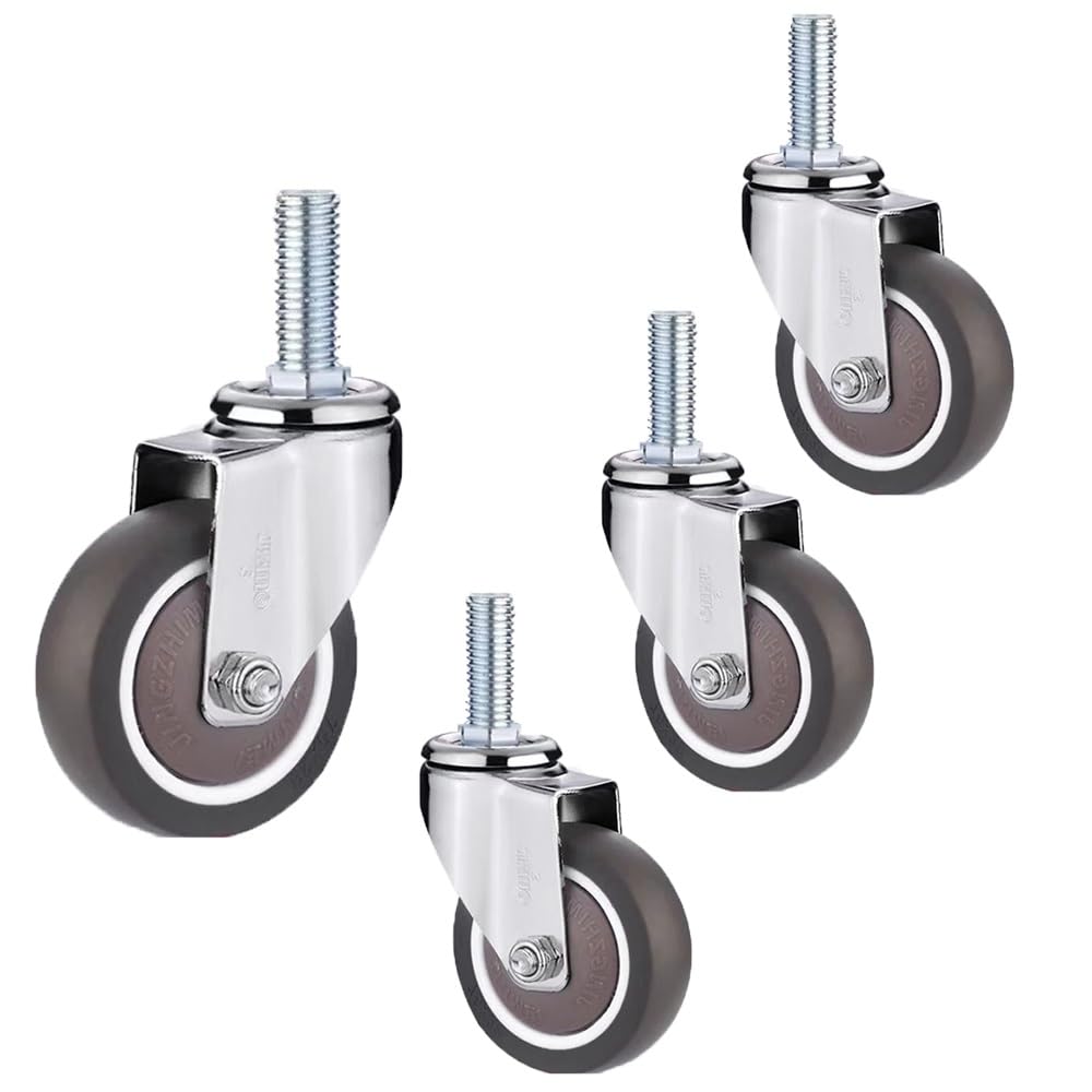 M10 Stelo Filettato Ruote, 4 Pezzi TPE Ruote in Gomma con Freni, 3/4 Pollice Silenziose Ruote Pivottanti per Armadi, Carrelli, Mobiletti(Swivel,3 inch)