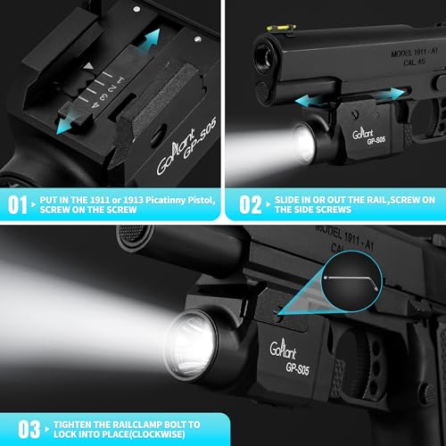 Image of 1500 Lumens Compact Pistol Flashlight, Aluminum Alloy Picatinny Flashlights Weapon Light, Subcompact Tactical Pistol Lights,LED White Light for Handgun, Rechargeable Gun Light