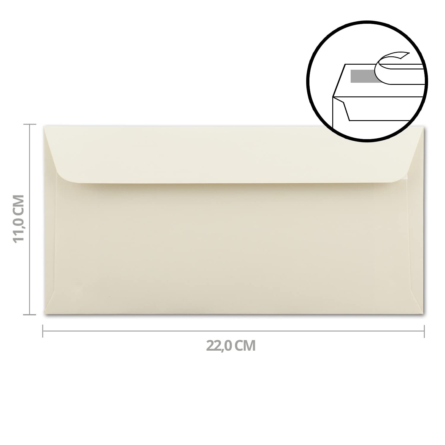 700x Briefumschläge DIN Lang - 11 x 22 cm - Haftklebung - Farbe: Creme - 90 Gramm pro m² - ohne Fenster