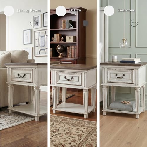 Signature Design by Ashley Realyn 24-in French Country 1-Drawer Nightstand | Chipped white, 1-Drawer, Antiqued two-tone finish, Veneers, wood and engineered wood, Open display shelf, Bedside table - image 6