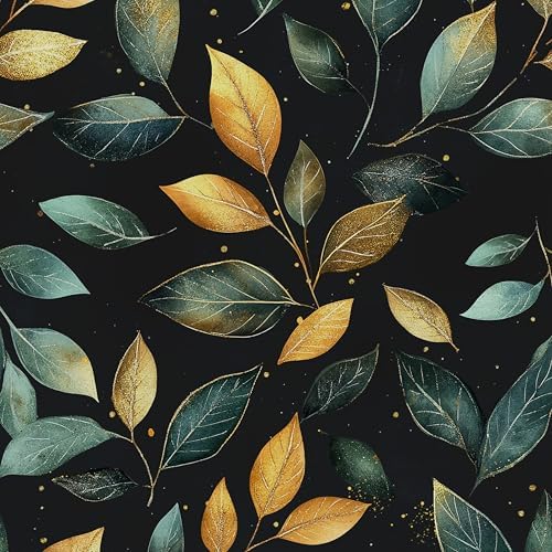 Emerald Green and Gold Wallpaper Peel and Stick Metallic Leaf Con...