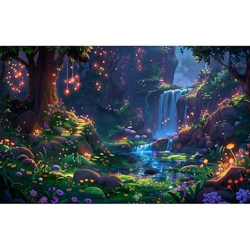 Waterfall Jungle Aquarium Background Fantasy Magic Forest Landscape Rainforest Style Terrarium Backdrop Tropical Flowers Mushrooms Stream Fish Tank Background Wallpaper Poster Decors Vinyl 36x18in