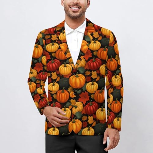 Pumpkin Autumn Leaf Mens Suit Jacket Lapel Blazers 2 Button Business Coat Tuxedo for Wedding Dinner2