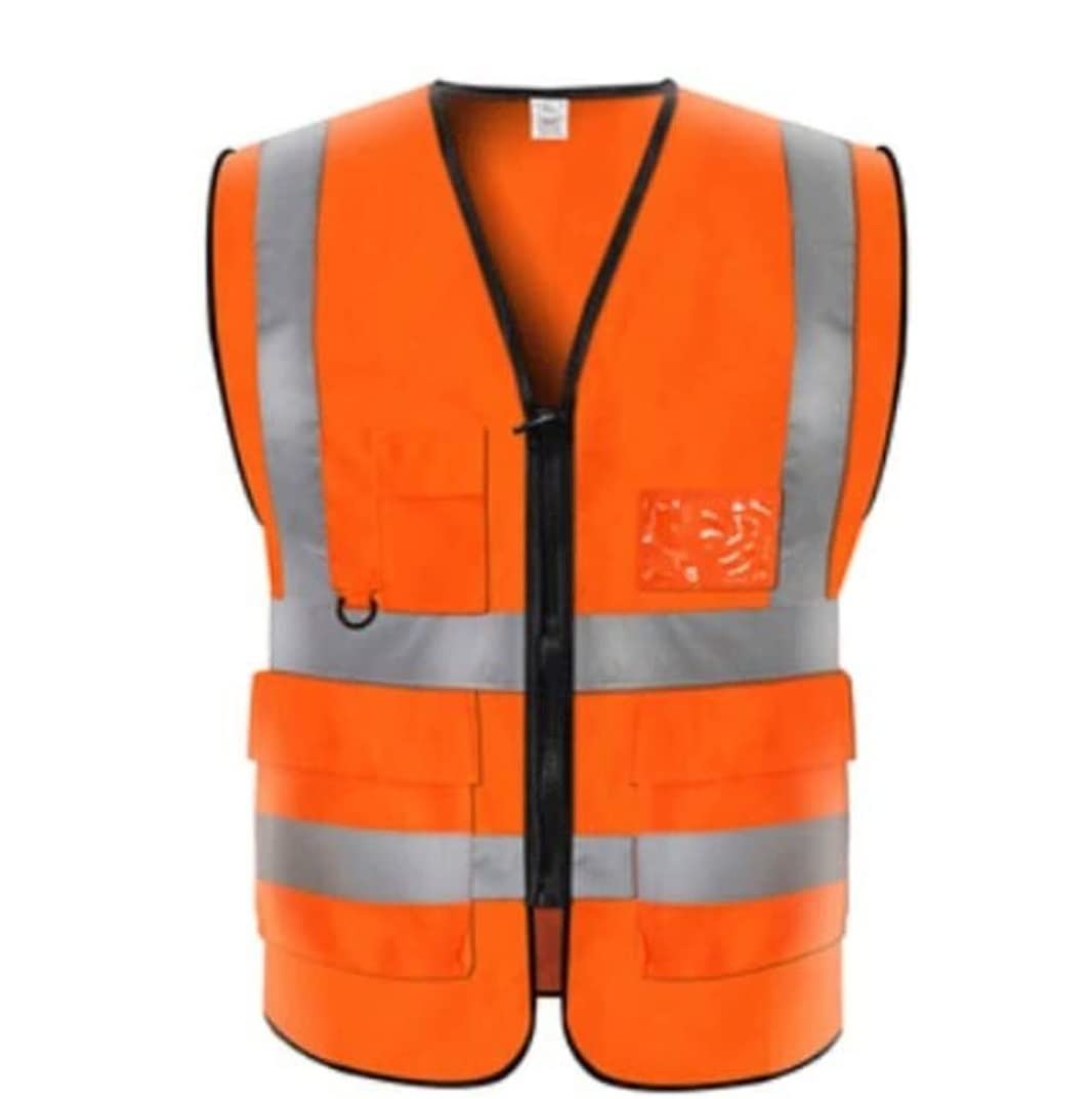 chaleco reflectante, Chaleco de seguridad alta visibilidad, traje reflectante construcción, chaleco, hilo baja elasticidad con bolsillos y overoles cremallera(Oranje)