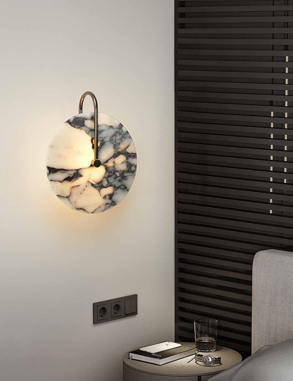 Kinkiet wewnętrzny z naturalnego marmuru i alabastru Led nowoczesny styl okrągły alabaster kamienny do łazienki salon sypialnia korytarz