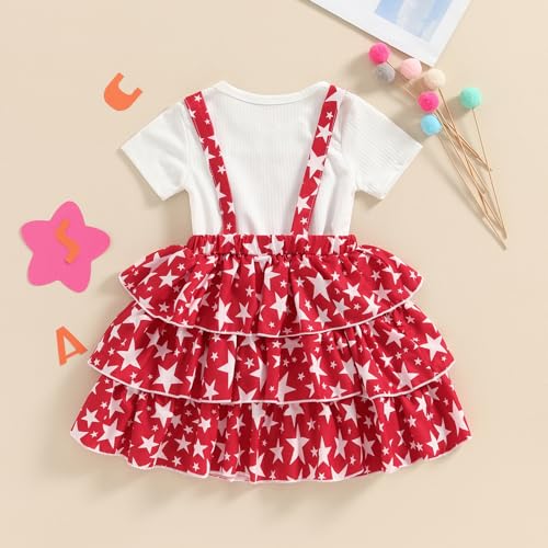 Image of Toddler Baby Girl Summer Clothes Kids Short Sleeve Solid T-Shirt Ruffle Daisy Skirts Overalls Dress Outfit 18M-6T