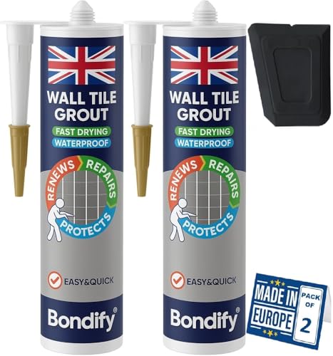 BONDIFY Waterproof Wall and Floor Tile Grout Black Cartridge Ready Mixed 450gx2 FAST DRYING Anti Mould Grout Repair Kit Black Grout Reviver for Shower Bathroom Kitchen Quick Drying Tile Gap Filler