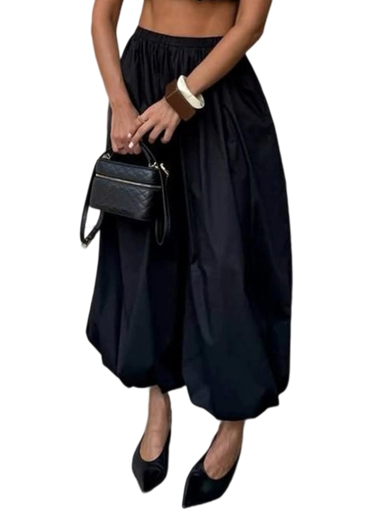 LETSVDO Womens Palazzo Balloon Pants Drawstring Waist Wide Leg Pleated Barrel Harem Pants Baggy Casual Lantern Joggers