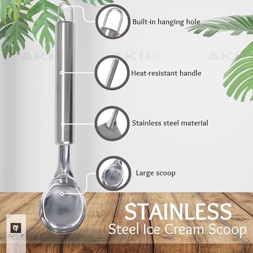 AKH® Stainless Steel Ice Cream Scoop | 21CM / 8.3" | Heavy‑Duty Ice Cream Scooper for Hard Ice Cream & Cookie Dough | Dishwasher Safe Kitchen Tool - Image 5