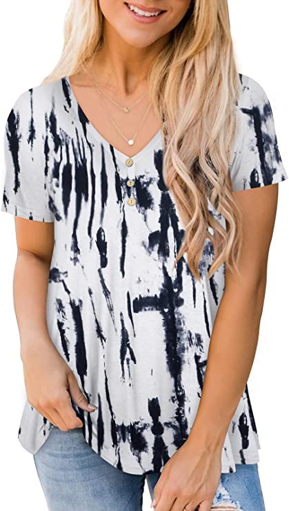 Ranphee Camiseta de Manga Corta con Cuello en V para Botones Mujer Blusa Top