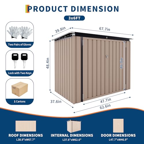 3x6 FT Garbage Bin Shed Stores, Outdoor Trash Can Storage 2 Binsgarbage Bin Storage Shed, Metal Trash Shed Waterproof Outside Storage