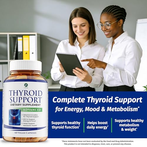 Image of 1 Body Thyroid Support Supplement for Women and Men, Selenium with Iodine, Zinc, B12, Ashwagandha and L-Tyrosine, Supports Hormone Health, Energy and Metabolism, 30 Day Supply