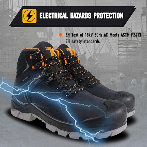 Work Boots for Men, Waterproof Composite Toe Safety Construction Boots, Genuine Leather Comfortable Premium Nubuck, Puncture Proof, Oil Slip Resistant Rubber Outsole, EH, Breathable Lining3