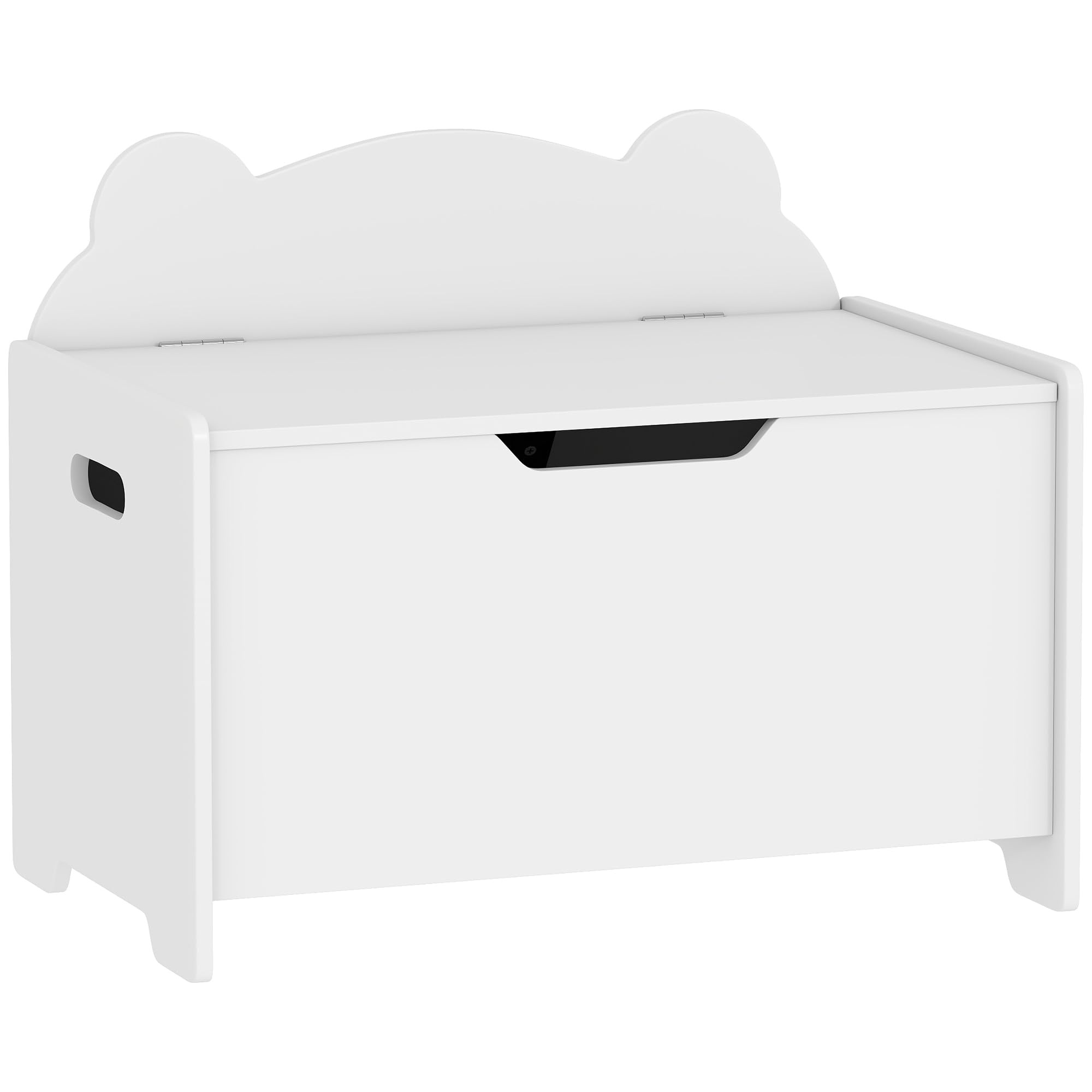 AIYAPLAY Kinderspielzeugtruhe mit Klappdeckel, Kinderaufbewahrungstruhe, Bärenform, Sicherheitsscharnier, Spielzeugaufbewahrung für Mädchen Jungen von 3 bis 8 Jahren, 60 x 38 x 48 cm, weiß