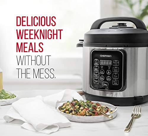 Image of Chefman 6 Quart Electric Multicooker, Cook Slow, Rice-Cooker, Food Steamer, Saute, Yogurt, Soup /Broth Maker, Makes Meals in Minutes, 14 Presets, Stainless Steel
