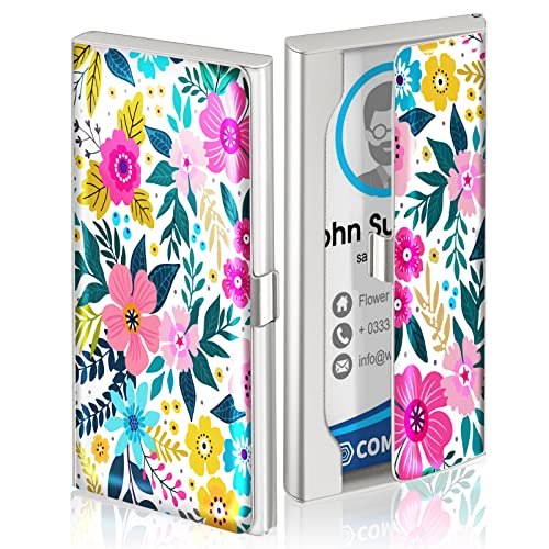 Swooflia Business Card Holder Case Wallet For Women Metal Pink Art Flowers Slim Pocket Purse Square Card Cases Cute Gifts For Realtors Real Estate Agents #TOP1